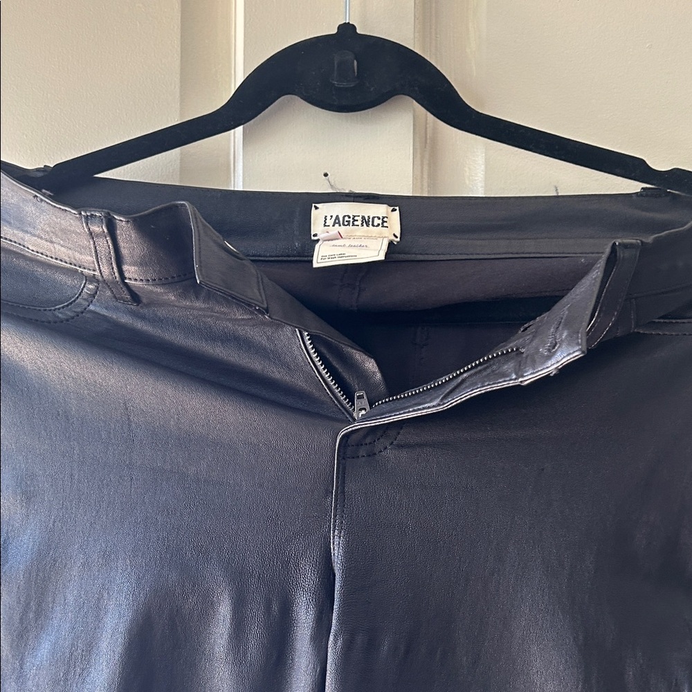 L'AGENCE Black Leather Zip-Front Skirt